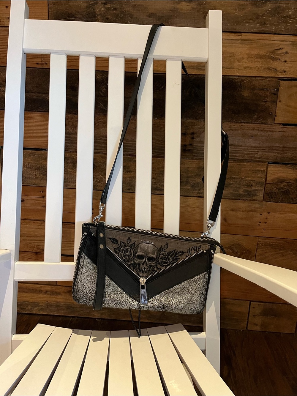 Diesel Black & Silver Leather Skull Crossbody Bag